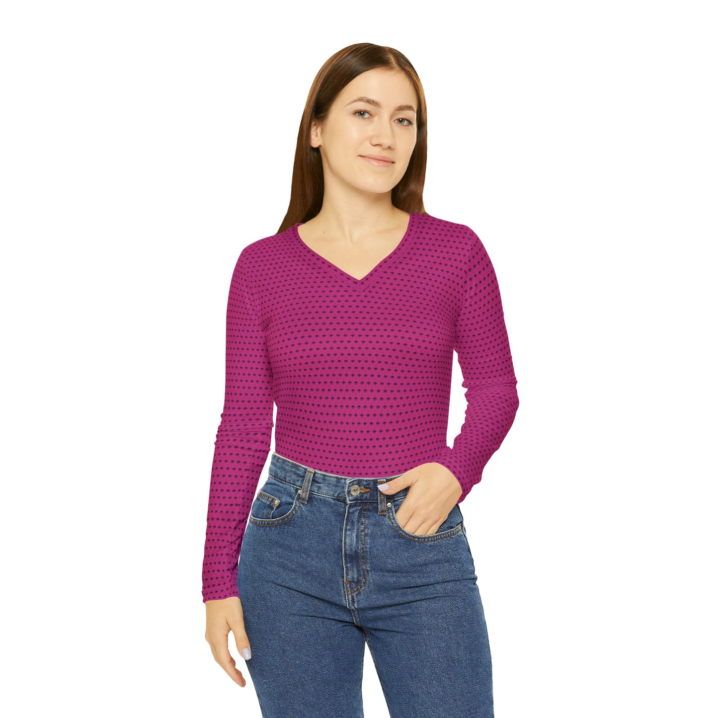 OWN MAN Women's Long Sleeve V-neck Shirt (AOP)